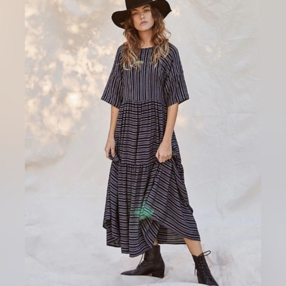 Christy Dawn Theo Deadstock Striped Black and Gray Women's Dress O/S Size